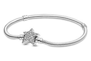 Pandora Moments Armband 599639C01 Star Clasp Snake Chain Bracelet Sterling Silber 925 klare Zirkonia 18