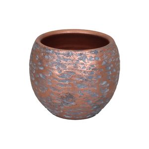 Übertopf Keramik rund bauchig 16x14x14cm kupfer, handmade