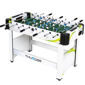 THUNDER® Kickertisch | FROST | Profi-Fussballtisch | Fußballtisch inkl. 2 Bälle & Punktezähler | Indoor Tischfußball | Weiß | Gewicht 20 KG
