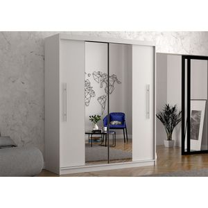 Šatní skříň s posuvnými dveřmi Šatní skříň se zrcadlem Torino (bílá/bílá) + zrcadlo a osvětlení