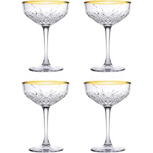 Pasabahce 4er Set Sektglas Timeless mit elegantem Goldrand, 270 ml, Kristall-Optik, für Schaumwein, Champagner oder als Dessertglas, spülmaschinenfest