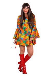 Damen Kostüm 60er 70er Hippie Kleid bunt Karneval Fasching Gr. XL