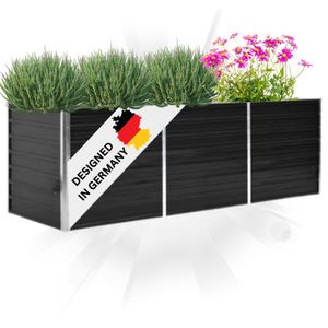 DELUKE® Hochbeet für Garten OSKAR Anthrazit | 240x80x77cm | Verzinkter Stahl | Wetterfest | Gartenbeet Kräuterbeet Blumenbeet Beet hoch Frühbeet für Garten Gemüsebeet