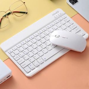 10'' Bluetooth klávesnice s bezdrátovou myší pro iPad Mobilní telefon Tablet PC Stolní notebook, dobíjecí bílá klávesnice s myší Set