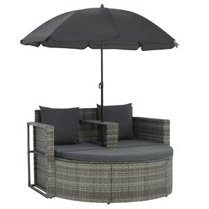 CMM® Gartenliege Sonnenliege HM, 2-Sitzer-Gartensofa mit Auflagen und Sonnenschirm Grau Poly Rattan, im zeitloses Design,  DE