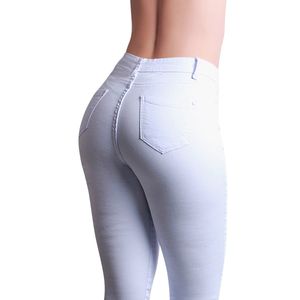topschuhe24 2033 Damen Skinny Jeans High Waist Destroyed, Farbe:Weiß, Größe:34 EU
