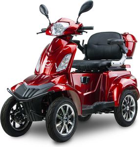 Elektrický skútr pro seniory BILI BIKE SHINO QUADRO LIT se silničním průkazem, čtyřkolka, 1000 W, 60V 20Ah lithiová baterie, 25 km/h, červený