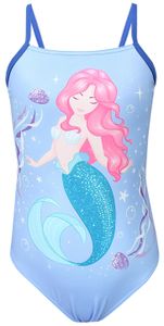 Aquarti Mädchen Badeanzug mit Spaghettiträgern Streifen, Farbe: Meerjungfrau im Wasser Blau/Pink/Türkis, Größe: 122
