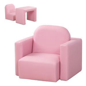 HOMCOM Dětský rozkládací stůl a židle 2 v 1 Multifunkční sada pro děti Dětský gauč Mini pohovka Mini židle Dětský pokoj pro děti od 3 do 9 let Růžová barva