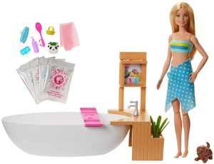 Barbie Wellnesstag Sprudelbad Spielset und Puppe, Anziehpuppe (blond), Barbie Badewanne