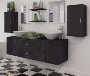 Möbel - Hommie - 11-tlg. Badmöbel-Set mit Waschbecken und Wasserhahn Schwarz - 273687