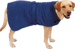 Betz Hundehandtuch Mantel aus Baumwolle mit Klettverschluss – 100 % Baumwolle – Bademantel - Saugstark - für alle Größen Farbe - blau M