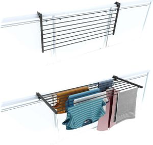 Foxydry Duo, Wäscheständer Balkon, Balkonwäschetrockner, Balkonwäscheständer, klappbare robuste Außenwäscheleine aus rostfreiem Stahl und Aluminium, für Terrassen, Balkone und Geländer - Anthrazit 118 cm