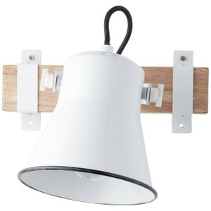 BRILLIANT Lampe Plow Wandspot weiß/holz hell | 1x A60, E27, 10W, geeignet für Normallampen (nicht enthalten) | Kopf schwenkbar