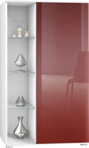 Vladon Vitrine Davos,  Germany, Standvitrine mit 3 Glasböden und 8 Fächer, Weiß matt/Bordeaux Hochglanz  (71,5 x 134 x 35 cm)