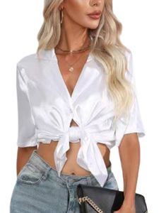 Damen Blusen V-Ausschnitte Tshirt Casual Tops Lose Reverskragen Hemden Sommer Tee Weiß,Größe M