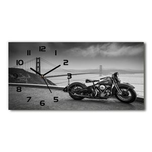 Wanduhr aus Glas – 60x30 cm - Glasbild - Glasuhr - Gehärtetes Glas - schwarze-zeiger - Motorrad