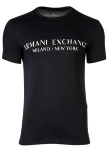 A|X ARMANI EXCHANGE Herren T-Shirt - Schriftzug, Rundhals, Cotton Stretch Marine L