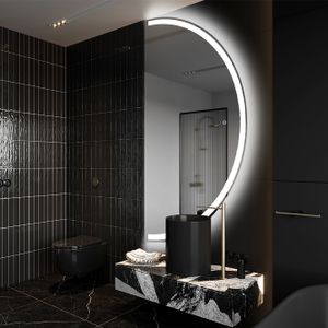 Moderne Ozdobne Nepravidelné Polokruhové  zrkadla na stenu s podsvietenim LED 90 x 180 cm | Farba LED: Biela studená 7000K | Spínač podsvietenia Senzorický | OKRHA222