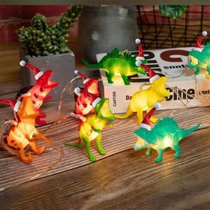 2m 10 LED Dinosaurier mit Weihnachtsmütze Lichterkette für Innen Kinderzimmer Party Weihnachten Deko