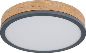 LED Deckenleuchte, Holzoptik, Metall Graphit, D 30 cm