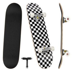 Toplus Skateboard Komplett Board Funboard 79x20cm mit 7-lagigem Ahornholz, für Kinder, Jugendliche und Erwachsene-Schwarz-weißes Gittermuster