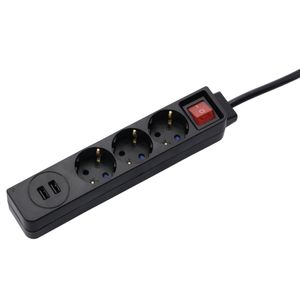 hama 3-fach Steckdosenleiste mit Schalter 1,4 m schwarz mit USB-Buchse