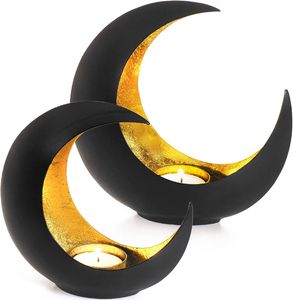 GADGY® Kerzenständer Schwarz - 2 Stück Orientalische Deko mit schönem Schatteneffekt - Kerzen Deko - Teelichthalter Gold - Deko schwarz Gold 2er Set