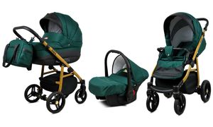 BabyLux® Axel | 3in1 Kinderwagen Bambimo | Bottle Green | Kombikinderwagen | Kinderwagenset | Buggy + Babywanne + Autositz / Auto-Babyschale