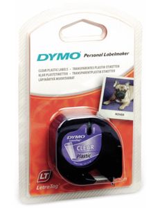 DYMO Original LetraTag Etikettenband | 12 mm x 4 m |schwarz auf transparent | selbstklebendes Kunststoff Schriftband | für LetraTag-Beschriftungsgerät