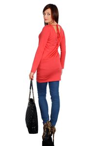 Damen Langarm Longshirt Bluse mit Rückenausschnitt; Koralle/S/M