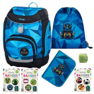 oxybag Schulrucksack OXY Sherpy Roboter Schulranzen Set 7-tlg. mit Federmappe und Klett Patches