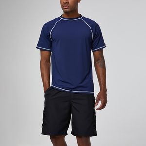 Herren Kurzarm Shirt Badeanzüge Bademoden UV-Schutz Tops Strandkleidung Neoprenanzug,Farbe:Dunkelblau,Größe:L