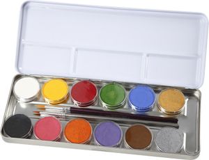 Eulenspiegel 212004 - Profesjonalna paleta do makijażu aqua, 12 kolorów, 2 profesjonalne pędzle, metalowa paleta