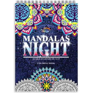 Colorya Malbuecher Colorya Malbuch für Erwachsene – Mandalas Nacht  – Entspannendes A4 Anti-Stress Malbuch – Spiral-Malbücher mit Künstlerpapier ohne Durchdrücken