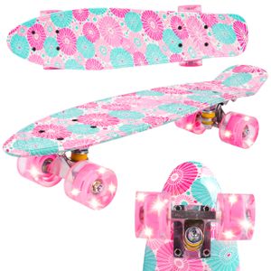 Malplay mini skateboard s osvětlenými kolečky RGB LED | 22" cruiser board pro děti a mládež | 56cm | květiny