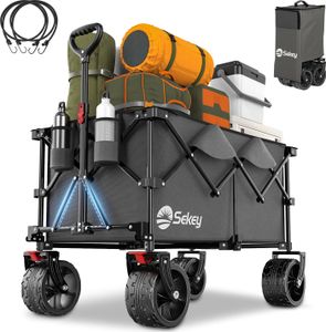 Sekey XXL 200KG Belastbar Bollerwagen Faltbar mit Spanngurte, 17x10 cm Extra Breite Reifen, Grau