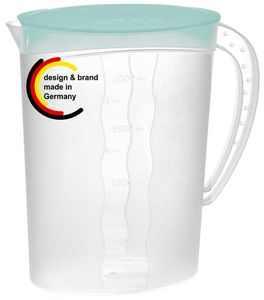 Premium Saftkanne, 2 Liter Fassungsvermögen, mit vielseitigem Deckel und integrierter Maßeinteilung für kalte Getränke wie Saft, Eistee, Wasserkaraffe aus Kunststoff, optimaler Kühlschrankkrug