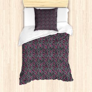 ABAKUHAUS Leopard-Druck Mantele, Tier, Milbensicher Allergiker geeignet mit Kissenbezügen, 135 cm x 200 cm - 80 x 80 cm, Rosa Grau Schwarz