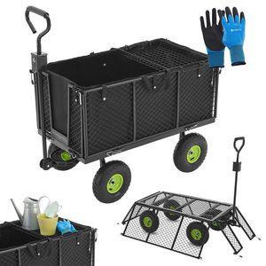 Juskys Metall Gartenwagen 550 kg belastbar - Luftreifen, Plane & Handschuhe - faltbar