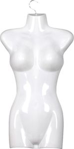 1 x Torso Weiblich - 66 cm Damentorso aus Kunststoff - Oberkörper Halbplastik in Farbe weiß - Mannequin Büste - Halbplastischer Damenbody - Puppe Figur - Schaufensterpuppe mit Haken