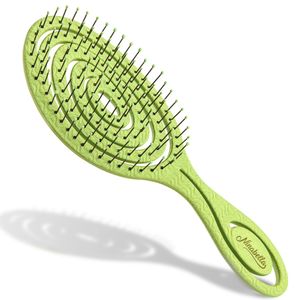 Ninabella Bio Haarbürste ohne Ziepen für Damen, Herren & Kinder - Entwirrbürste auch für Locken & Lange Haare - Einzigartige Profi Detangler-Bürste mit Spiralfeder Limetten Grün