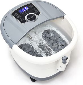 COSTWAY Fußbad Massagegerät mit Rollen, Elektrische Fußbadewanne Heizung Duschemassage, Shiatsu Fußmassage Spa 10-60min Timer / 35-48℃ / 500W (Grau-S)