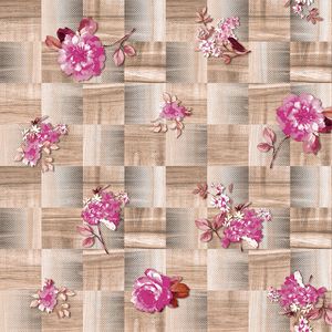 PVC Wachstuch Tischdecke Fiore braun Karo pink Blume · Eckig · Breite & Länge wählbar· abwaschbar, Größe:140 x 200 cm
