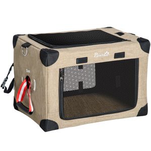 PawHut Hundebox Hundetransportbox Reisebox faltbar Hundetasche Transporttasche mit Tragegriff Tragetasche für Tiere atmungsaktiv Oxfordstoff Khaki 48,5 x 33,5 x 33 cm