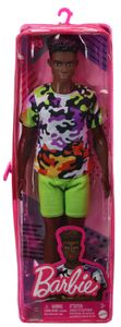 Barbie Ken Fashionistas Puppe, athletisch, schwarzes lockiges Haar, buntes Shirt, grüne Shorts, Turnschuhe, für Kinder von 3 bis 8 Jahren