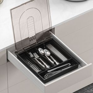 Besteckkasten für Schubladen,Besteck Organizer,Schublade Organizer Küche Kompakt 5 Fächern,mit Deckel