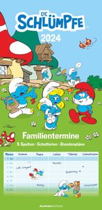 Familientermine Die Schlümpfe 2024 - Familien-Timer 22x45 cm - mit Ferienterminen - 5 Spalten - Wandplaner - viele Zusatzinformationen - Alpha Edition