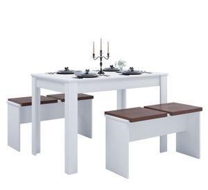 VCM drevená jedálenská súprava lavice kuchynský stôl jedálenský stôl súprava stôl skupina stôl lavice Esal XL biela