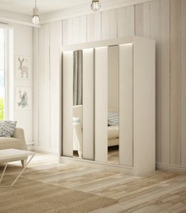 Kleiderschrank Lukas 120 cm inklusive 2 Schiebetüren mit Spiegel Kleiderstange Garderobe Schrank Lieferung bis in die Wohnung (Farbe: weiß)